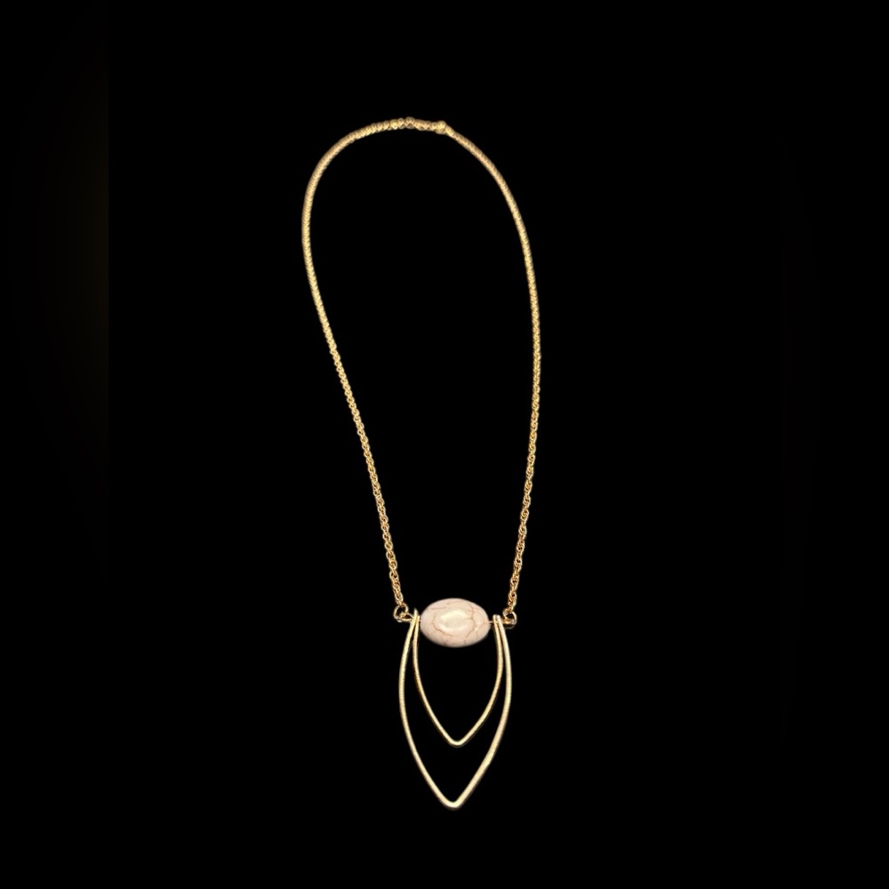 Double metal loop with howlite stone on gold chain. 2” pendant JB5